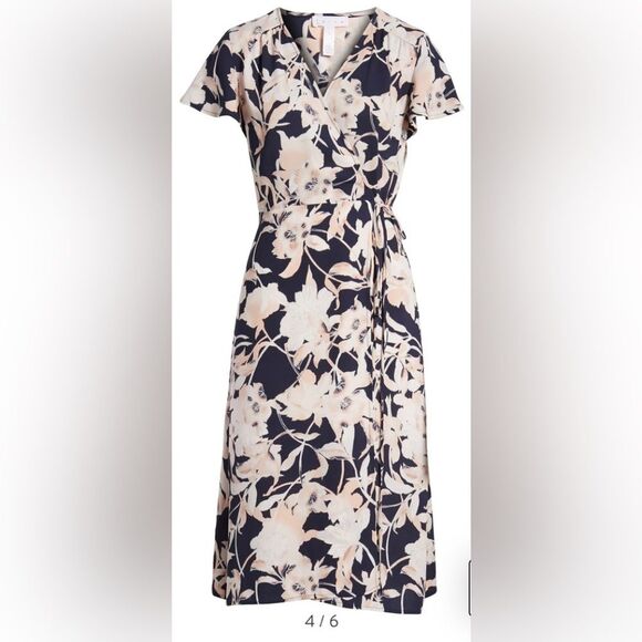 Nordstrom Leith floral print short valance sleeve, V-neck wrap dress, lined, S - Picture 2 of 15